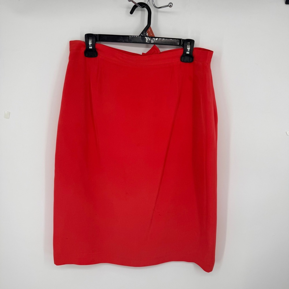 Vtg Red Silk‎ Pencil Skirt Women's Size 14  Knee Length Lined Valentine's day